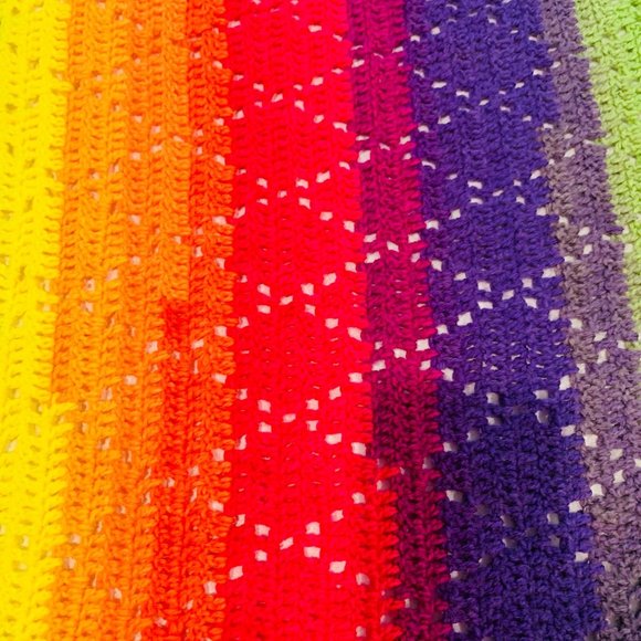 Handmade Baby Colorful Rainbow Crochet Afghan Blanket 34 x 28 - Picture 8 of 10